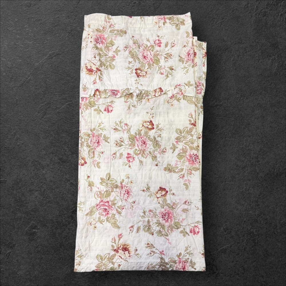 Sam Hedaya Floral Rose Shower Curtain Pink Cream Ruffled Seersucker